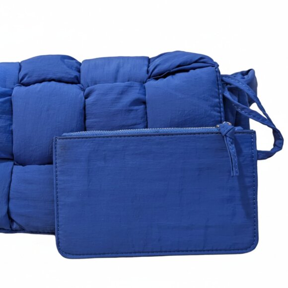 Bottega-Inspired Woven Puffer Crossbody Bag in Cobalt Blue Adjustable Strap - Picture 6 of 6